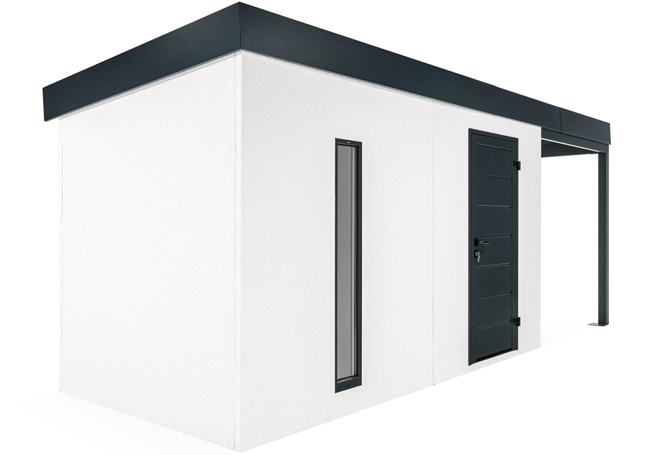 GARDEON® Gartenhaus mit Hörmann-Tür, Lichtband und überdachtem Bereich