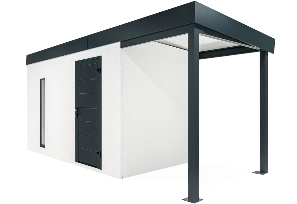 GARDEON® Gartenhaus mit Hörmann-Tür, Lichtband und überdachtem Bereich