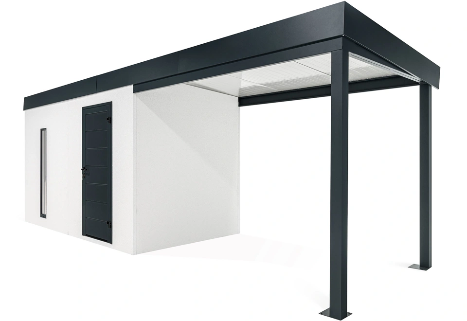 GARDEON® Gartenhaus mit Hörmann-Tür, Lichtband und überdachtem Bereich