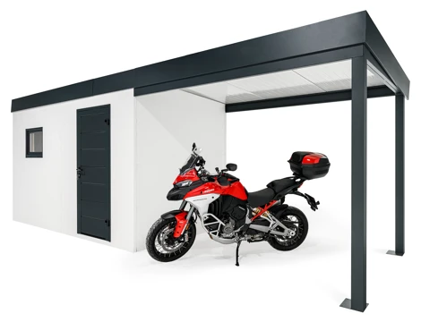 GARDEON® Gartenhaus mit Hörmann-Tür und Fenster und überdachtem Bereich