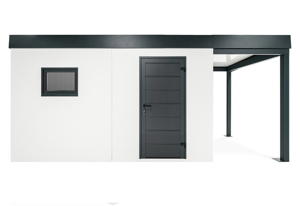 GARDEON® Gartenhaus mit Hörmann-Tür und Fenster und überdachtem Bereich