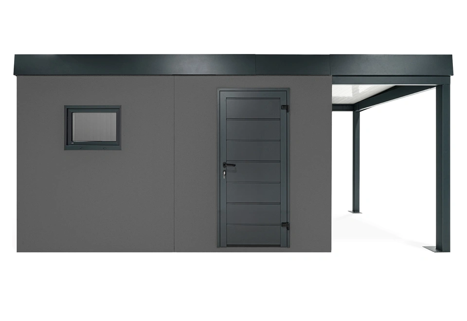 GARDEON® Gartenhaus mit Hörmann-Tür und Fenster und überdachtem Bereich