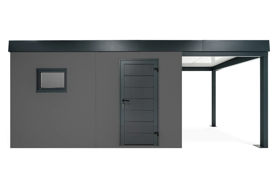 GARDEON® Gartenhaus mit Hörmann-Tür und Fenster und überdachtem Bereich