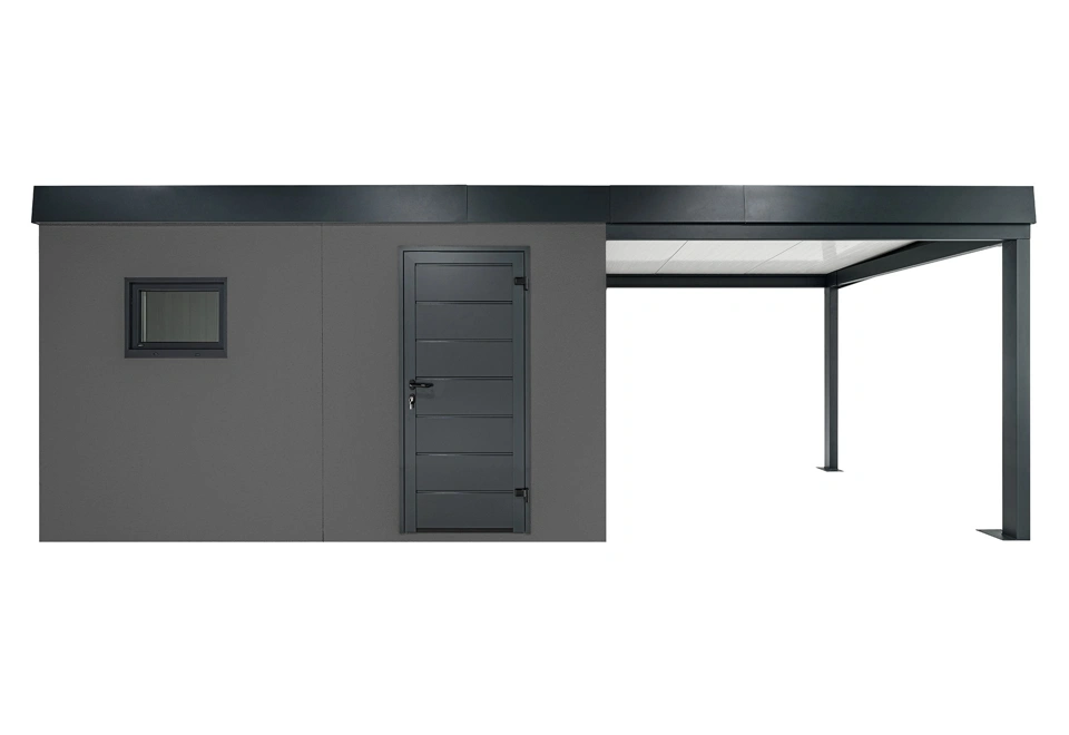 GARDEON® Gartenhaus mit Hörmann-Tür und Fenster und überdachtem Bereich