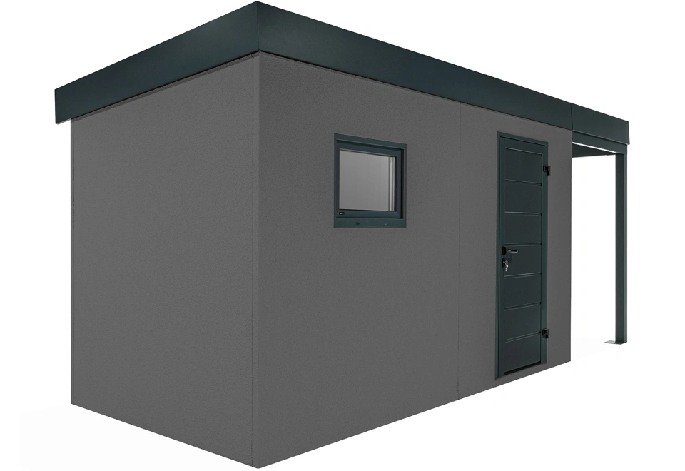 GARDEON® Gartenhaus mit Hörmann-Tür und Fenster und überdachtem Bereich
