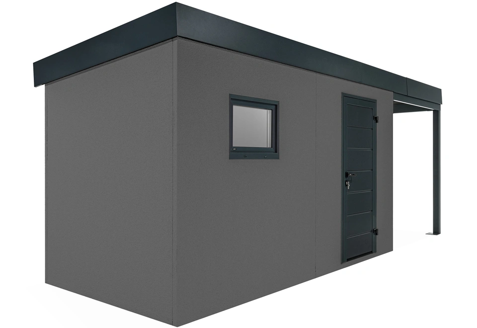 GARDEON® Gartenhaus mit Hörmann-Tür und Fenster und überdachtem Bereich