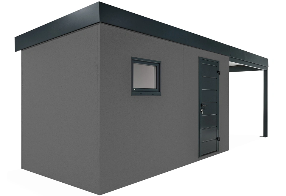 GARDEON® Gartenhaus mit Hörmann-Tür und Fenster und überdachtem Bereich