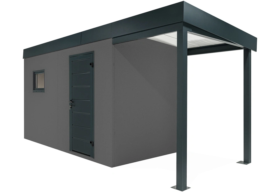 GARDEON® Gartenhaus mit Hörmann-Tür und Fenster und überdachtem Bereich