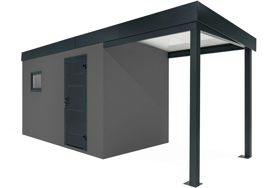 GARDEON® Gartenhaus mit Hörmann-Tür und Fenster und überdachtem Bereich