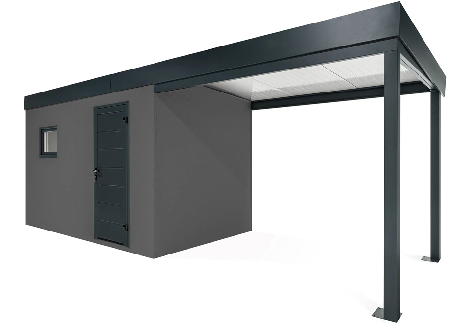 GARDEON® Gartenhaus mit Hörmann-Tür und Fenster und überdachtem Bereich