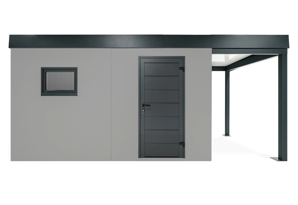 GARDEON® Gartenhaus mit Hörmann-Tür und Fenster und überdachtem Bereich