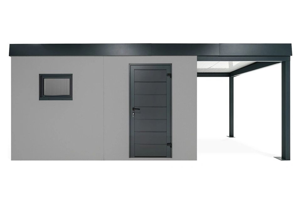 GARDEON® Gartenhaus mit Hörmann-Tür und Fenster und überdachtem Bereich