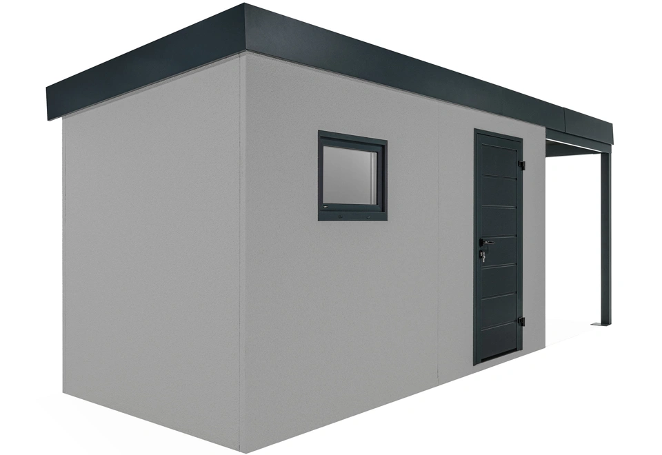 GARDEON® Gartenhaus mit Hörmann-Tür und Fenster und überdachtem Bereich