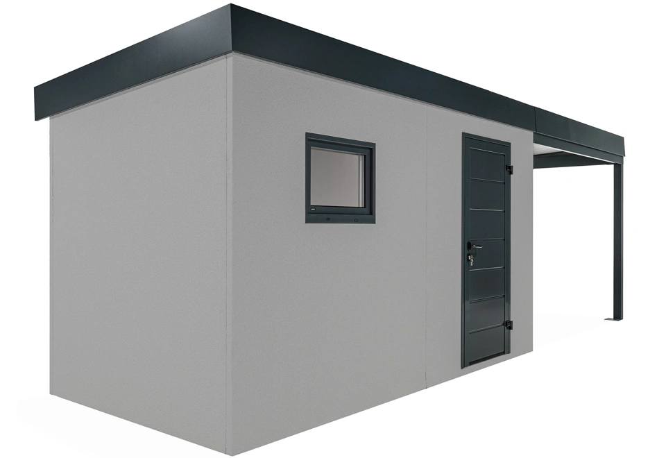 GARDEON® Gartenhaus mit Hörmann-Tür und Fenster und überdachtem Bereich