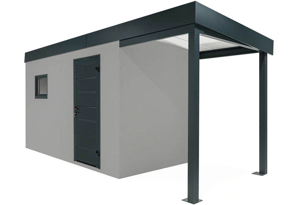 GARDEON® Gartenhaus mit Hörmann-Tür und Fenster und überdachtem Bereich