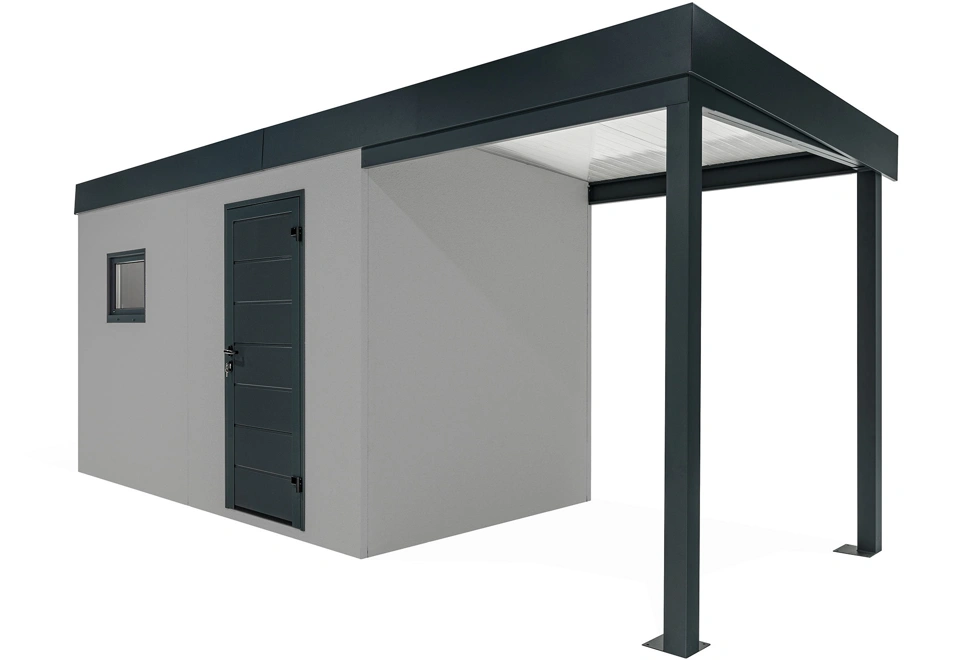 GARDEON® Gartenhaus mit Hörmann-Tür und Fenster und überdachtem Bereich