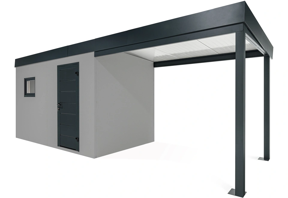 GARDEON® Gartenhaus mit Hörmann-Tür und Fenster und überdachtem Bereich