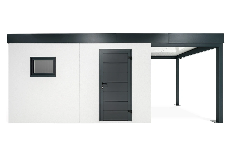 GARDEON® Gartenhaus mit Hörmann-Tür und Fenster und überdachtem Bereich