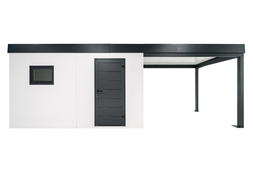 GARDEON® Gartenhaus mit Hörmann-Tür und Fenster und überdachtem Bereich