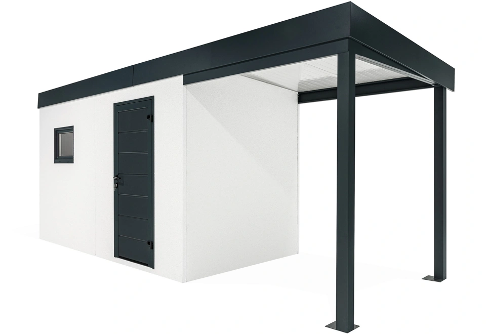 GARDEON® Gartenhaus mit Hörmann-Tür und Fenster und überdachtem Bereich