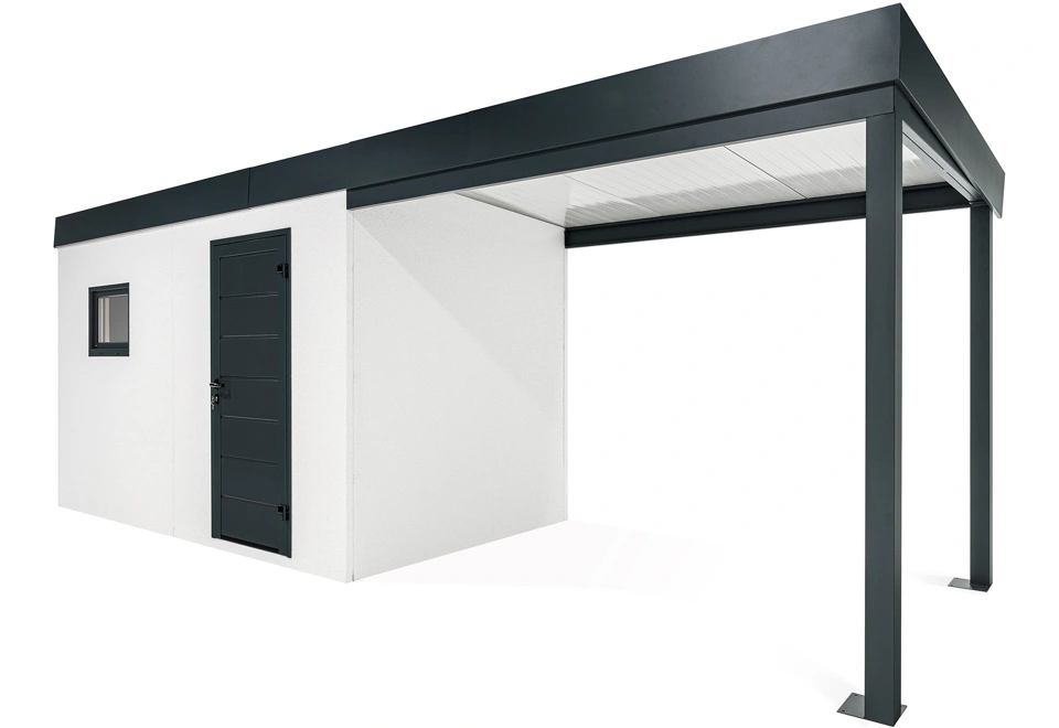 GARDEON® Gartenhaus mit Hörmann-Tür und Fenster und überdachtem Bereich