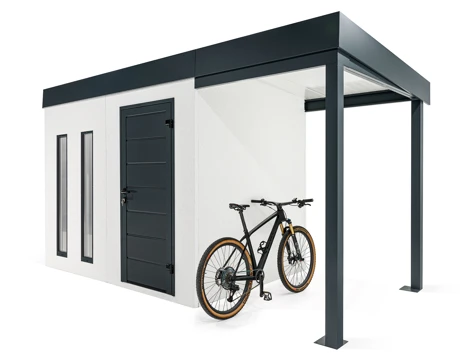 GARDEON® Gartenhaus mit Hörmann-Tür, zwei Lichtbändern und überdachtem Bereich GARDEON® Gartenhaus mit Hörmann-Tür, zwei Lichtbändern und überdachtem Bereich