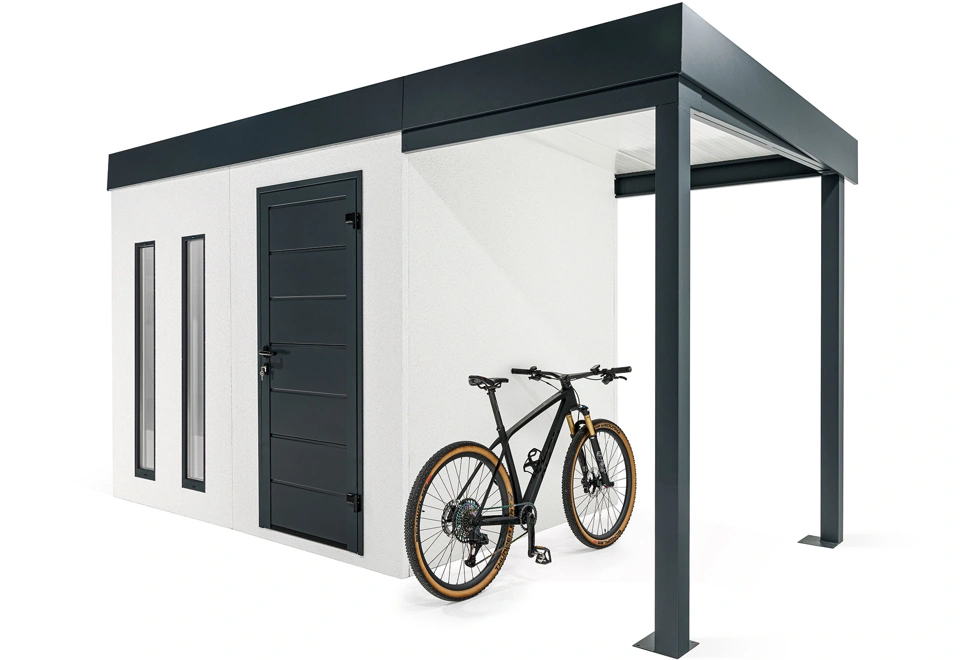 GARDEON® Gartenhaus mit Hörmann-Tür, zwei Lichtbändern und überdachtem Bereich