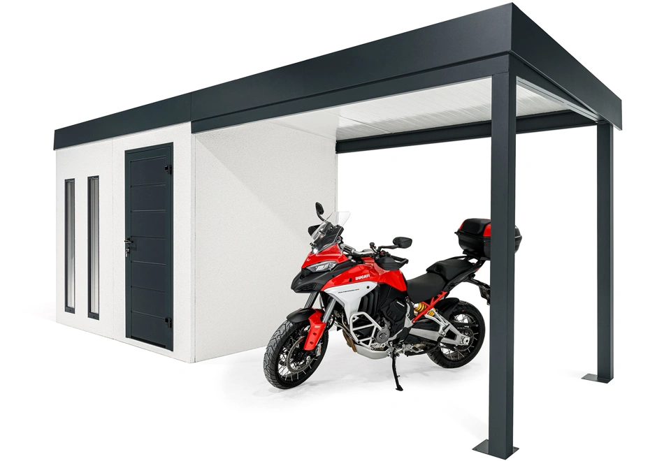 GARDEON® Gartenhaus mit Hörmann-Tür, zwei Lichtbändern und überdachtem Bereich