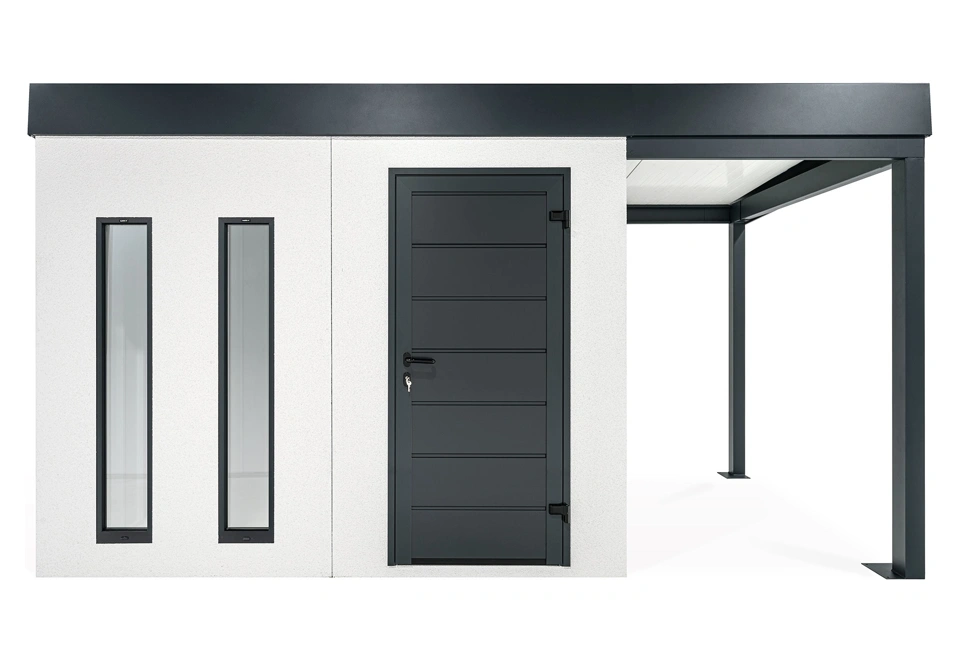 GARDEON® Gartenhaus mit Hörmann-Tür, zwei Lichtbändern und überdachtem Bereich