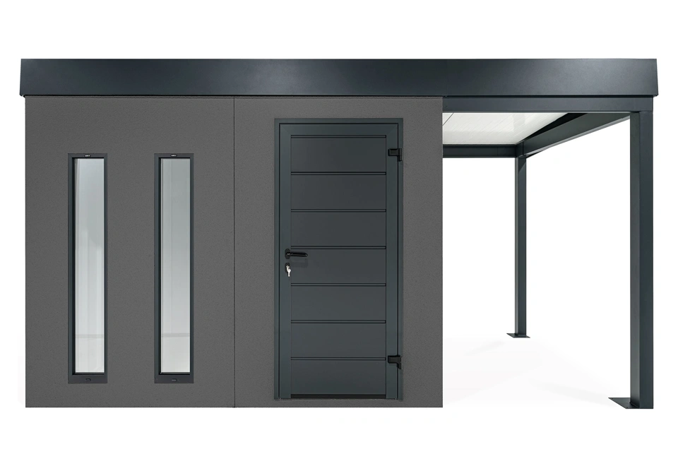 GARDEON® Gartenhaus mit Hörmann-Tür, zwei Lichtbändern und überdachtem Bereich