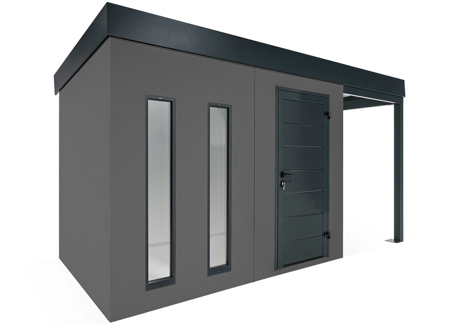 GARDEON® Gartenhaus mit Hörmann-Tür, zwei Lichtbändern und überdachtem Bereich