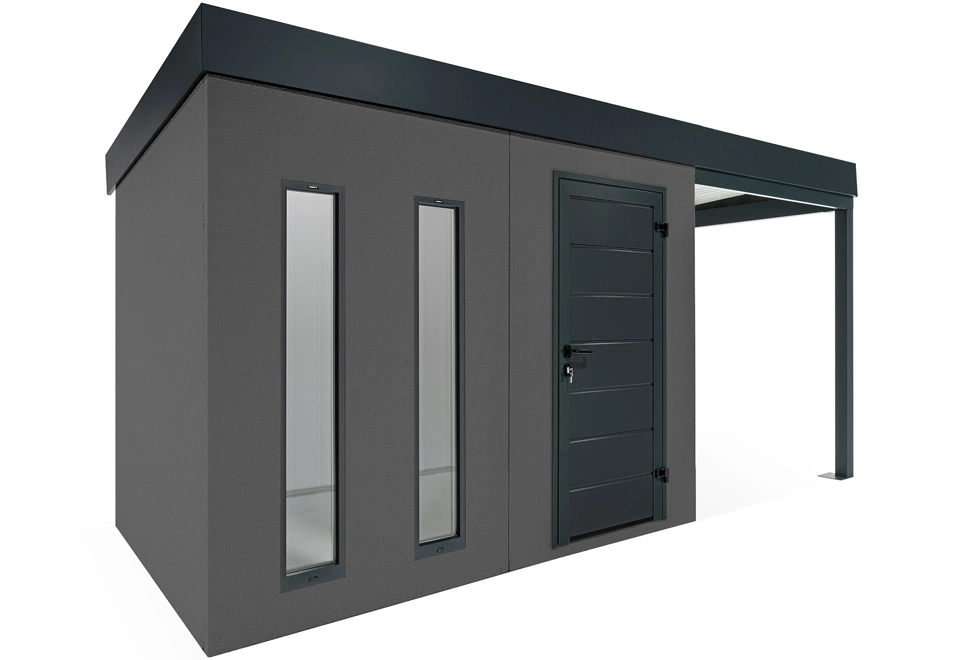 GARDEON® Gartenhaus mit Hörmann-Tür, zwei Lichtbändern und überdachtem Bereich