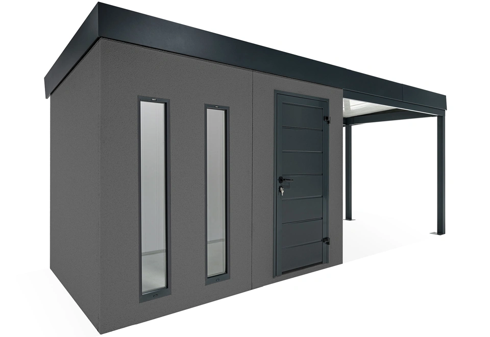 GARDEON® Gartenhaus mit Hörmann-Tür, zwei Lichtbändern und überdachtem Bereich