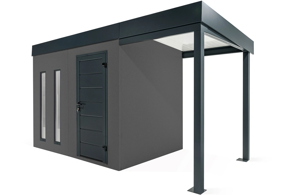 GARDEON® Gartenhaus mit Hörmann-Tür, zwei Lichtbändern und überdachtem Bereich