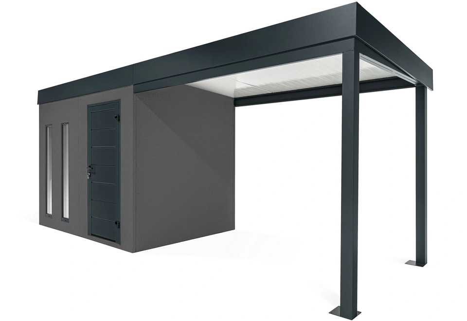 GARDEON® Gartenhaus mit Hörmann-Tür, zwei Lichtbändern und überdachtem Bereich