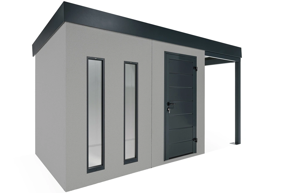 GARDEON® Gartenhaus mit Hörmann-Tür, zwei Lichtbändern und überdachtem Bereich