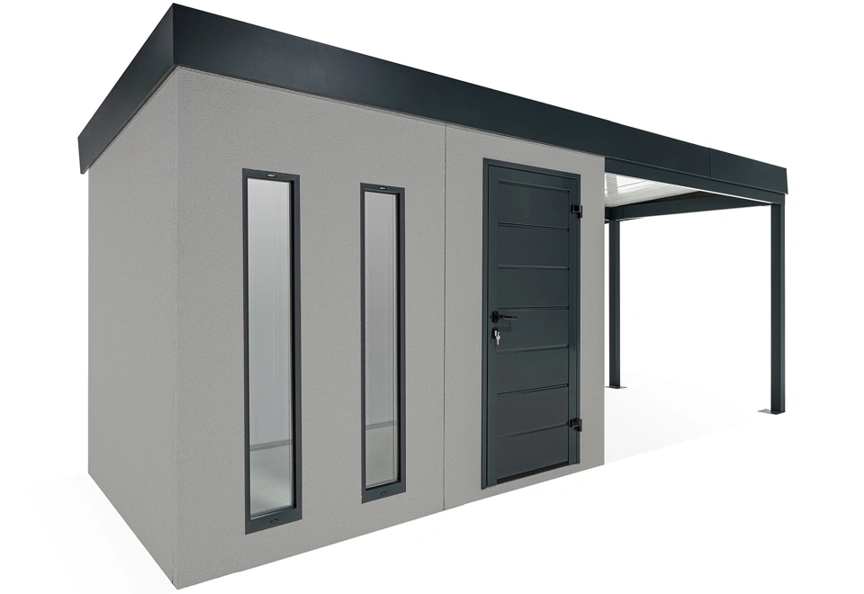 GARDEON® Gartenhaus mit Hörmann-Tür, zwei Lichtbändern und überdachtem Bereich