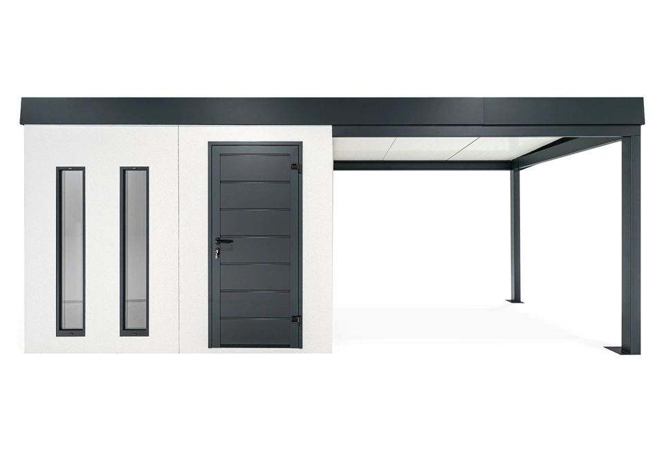 GARDEON® Gartenhaus mit Hörmann-Tür, zwei Lichtbändern und überdachtem Bereich