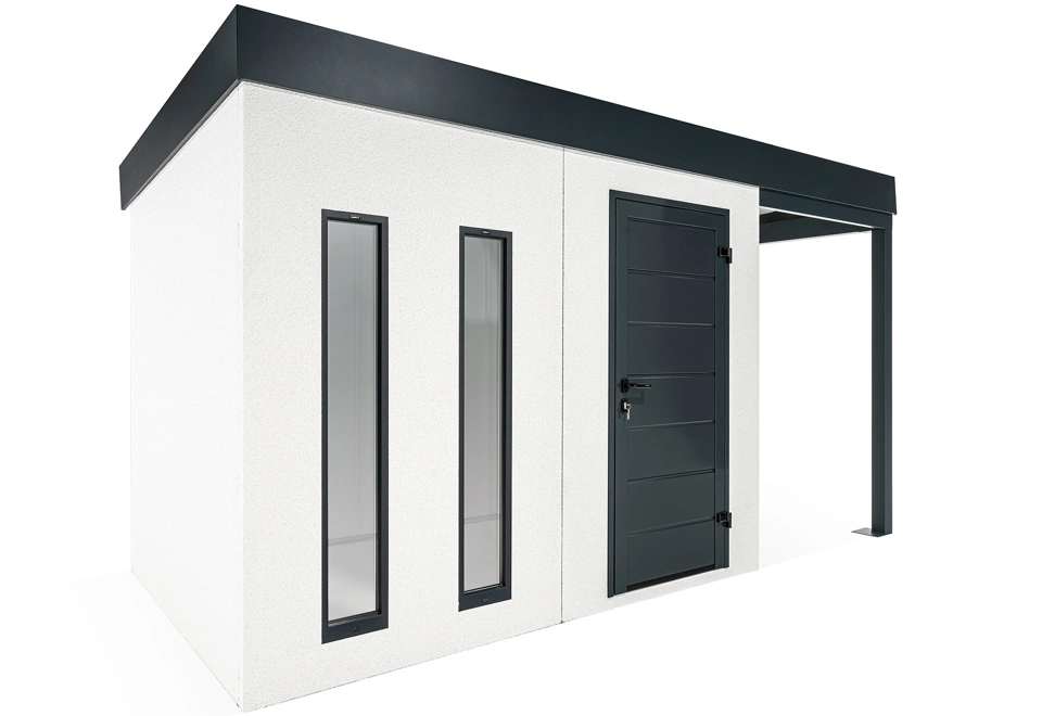 GARDEON® Gartenhaus mit Hörmann-Tür, zwei Lichtbändern und überdachtem Bereich