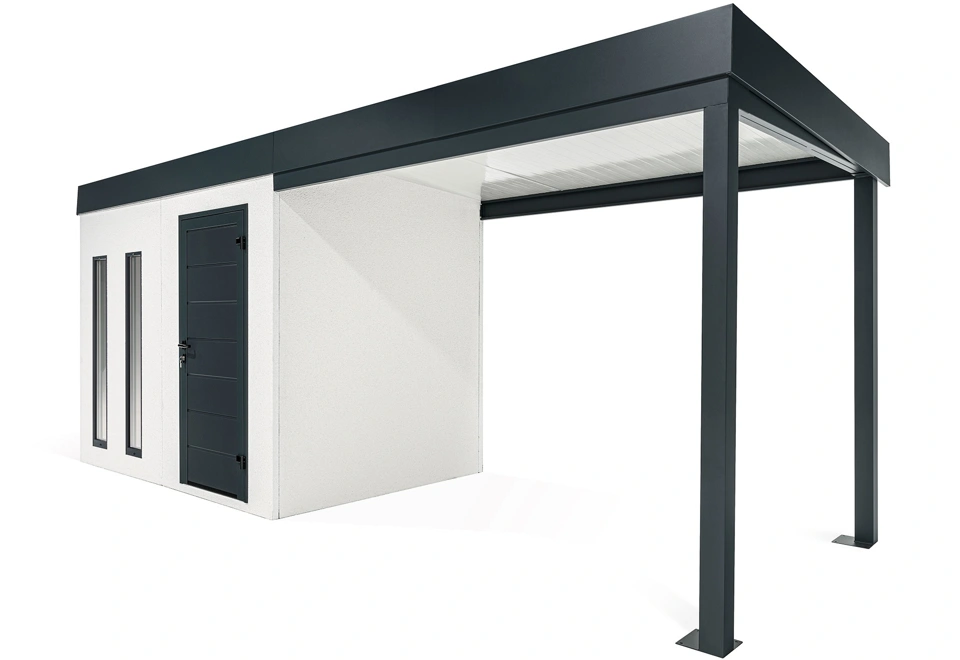 GARDEON® Gartenhaus mit Hörmann-Tür, zwei Lichtbändern und überdachtem Bereich