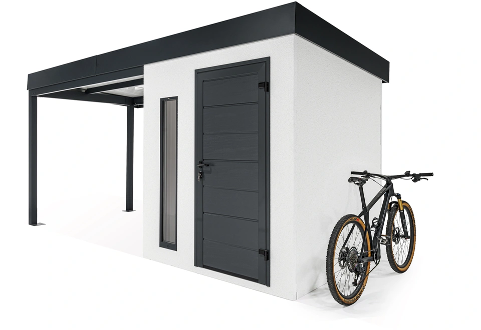 GARDEON® Gartenhaus mit Hörmann-Türen, Lichtband und überdachtem Bereich