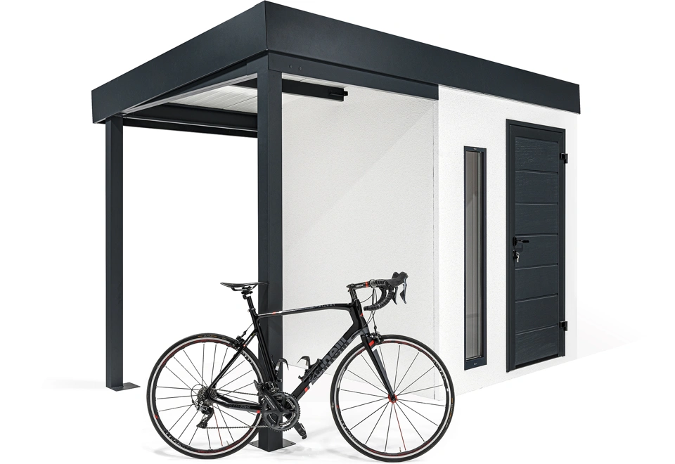 GARDEON® Gartenhaus mit Hörmann-Türen, Lichtband und überdachtem Bereich