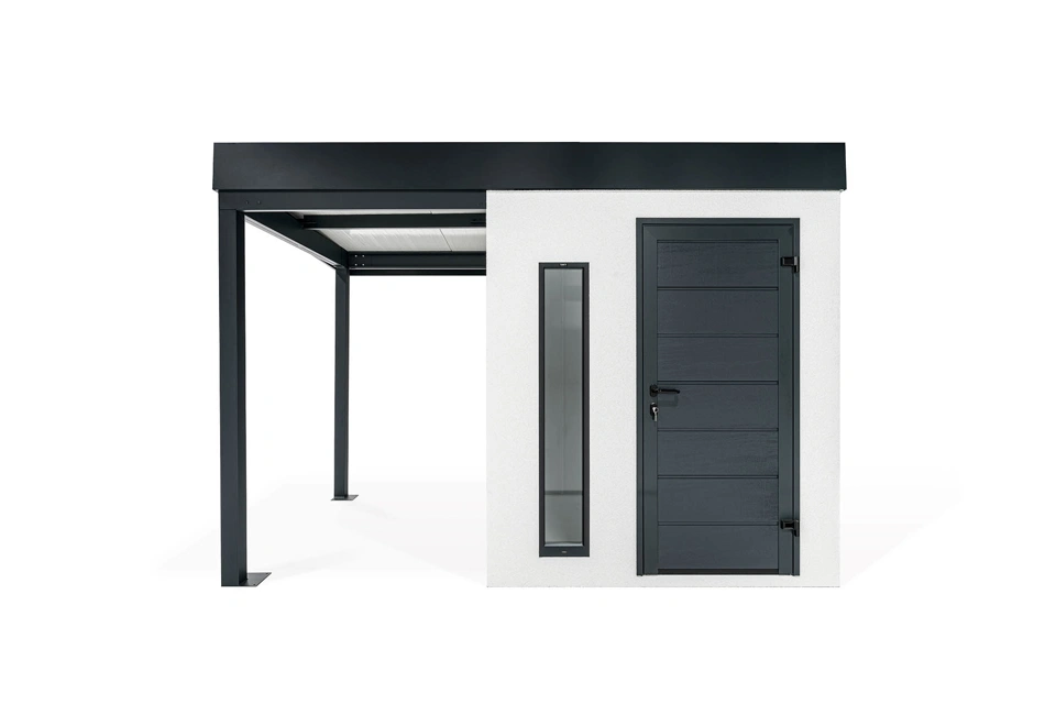 GARDEON® Gartenhaus mit Hörmann-Türen, Lichtband und überdachtem Bereich