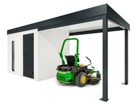 GARDEON® Gartenhaus mit Hörmann-Türen, Lichtband und überdachtem Bereich GARDEON® Gartenhaus mit Hörmann-Türen, Lichtband und überdachtem Bereich