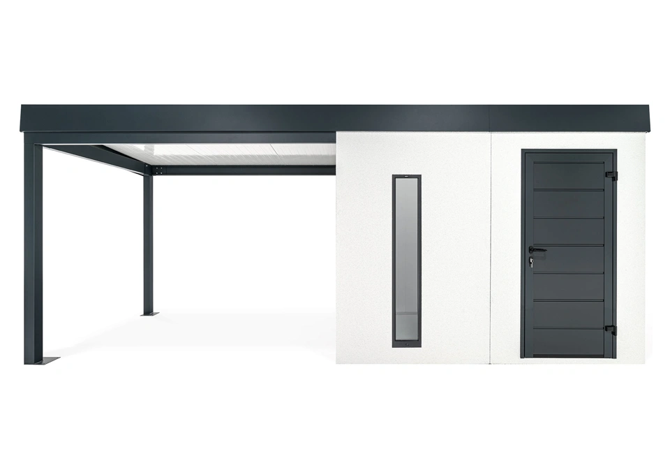 GARDEON® Gartenhaus mit Hörmann-Türen, Lichtband und überdachtem Bereich