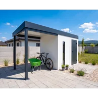 GARDEON® Gartenhaus mit Hörmann-Türen, Lichtband und überdachtem Bereich