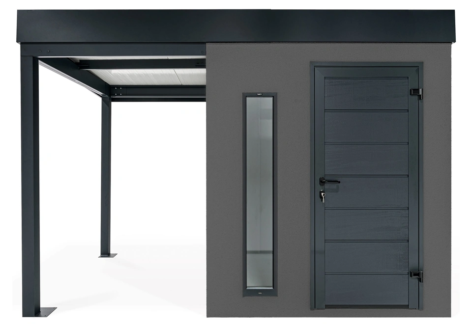 GARDEON® Gartenhaus mit Hörmann-Türen, Lichtband und überdachtem Bereich