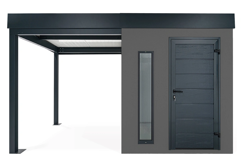 GARDEON® Gartenhaus mit Hörmann-Türen, Lichtband und überdachtem Bereich