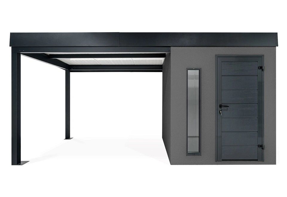 GARDEON® Gartenhaus mit Hörmann-Türen, Lichtband und überdachtem Bereich