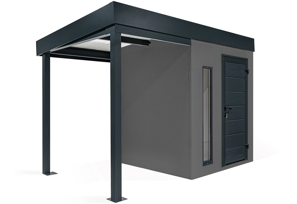 GARDEON® Gartenhaus mit Hörmann-Türen, Lichtband und überdachtem Bereich